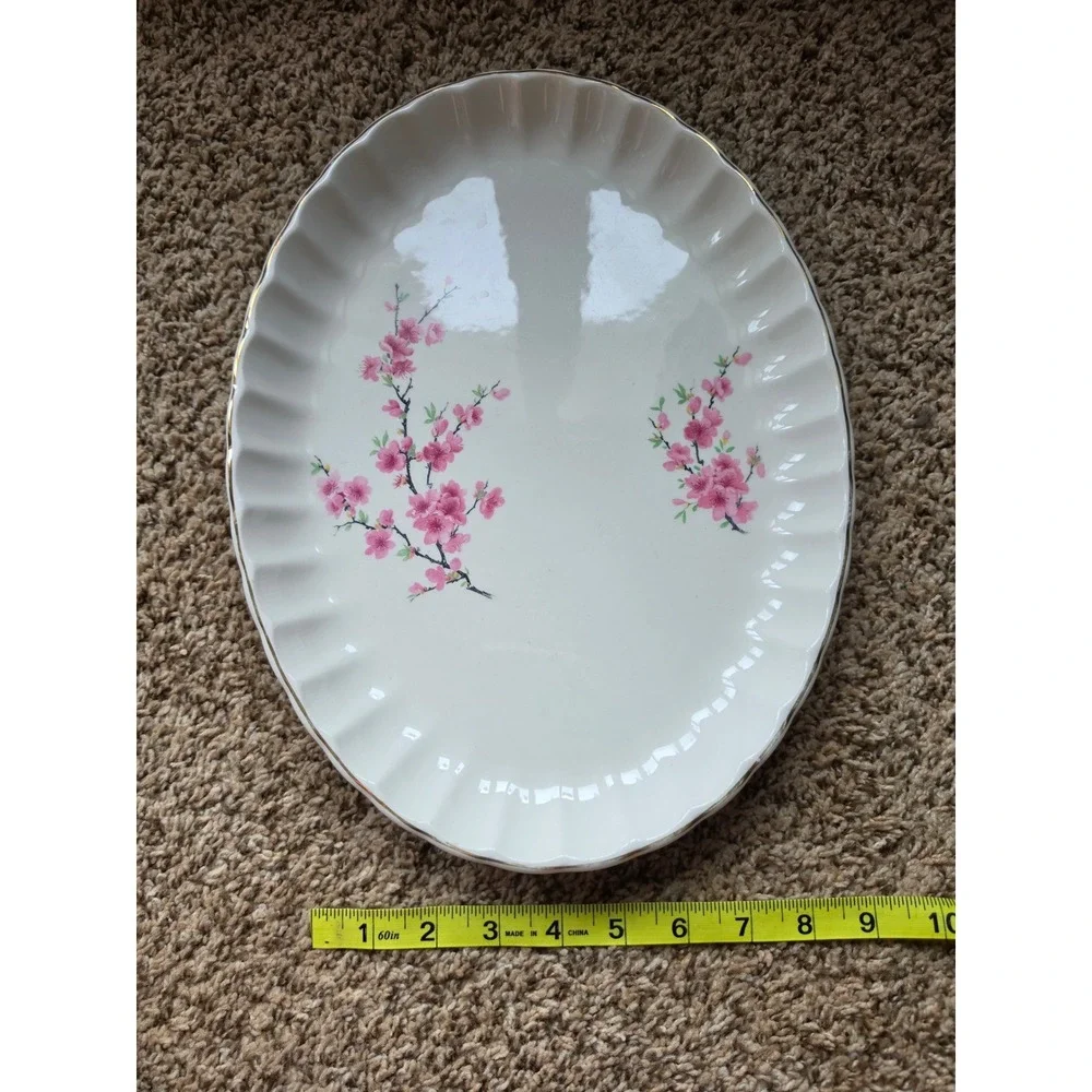 WS‎ George Bolero Oval Serving Platter Pink Cherry Blossom 22K Gold Trim Vintage
